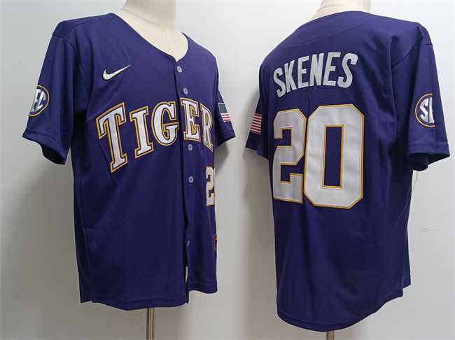 Mens LSU Tigers #20 Paul Skenes Purple Stitched Baseball Jersey Dzhi->->NCAA Jersey